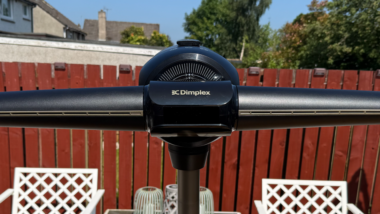 The Dimplex FlexBlade Multi-Directional Bladeless Fan looks like it's part of a plane, but despite its propeller-like design it may struggle to cool your aircraft hangar