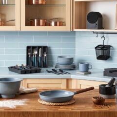 IKEA kitchen trends for autumn 2026 — clever storage and accessories in calming anthracite and duck egg blue, from £1